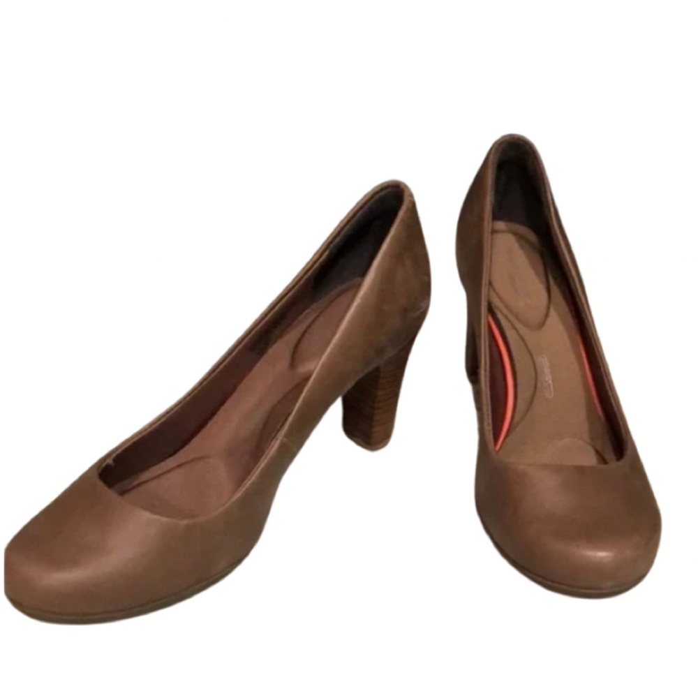 Rockport Brown Leather Block Heel Pumps